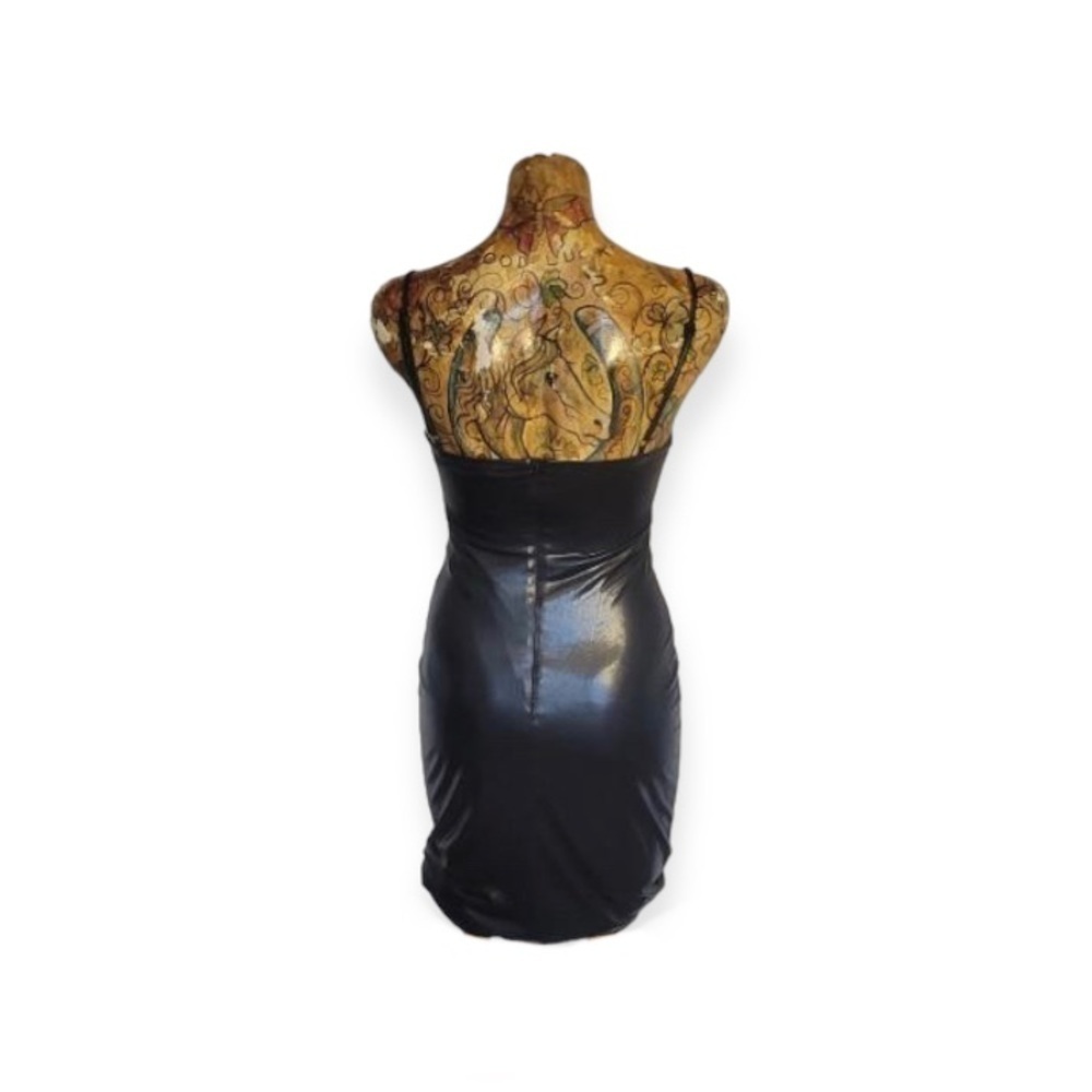 Rare London black bodycon dress pleather Small US 4 - Picture 3 of 7